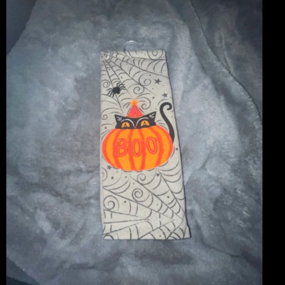 Johanna Parker Halloween Kitchen Towels set 2 Black cat and Boo pumpkin NWT - Picture 2 of 5